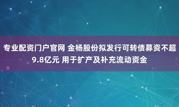 专业配资门户官网 金杨股份拟发行可转债募资不超9.8亿元 用于扩产及补充流动资金